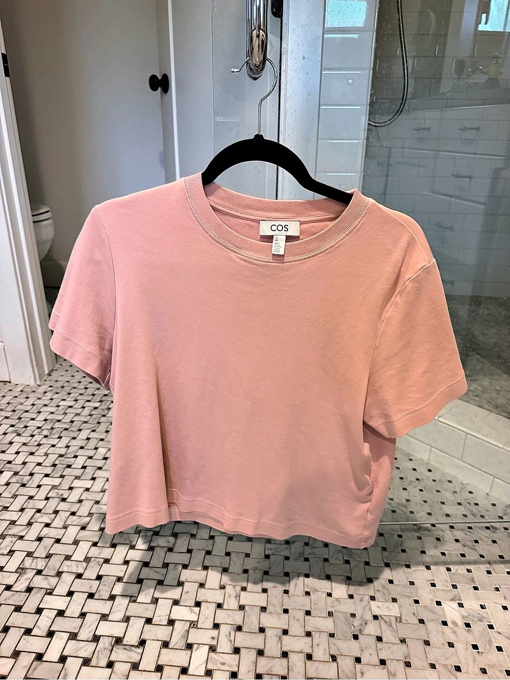 COS Oversized Boxy Cotton T-Shirt Pink Large